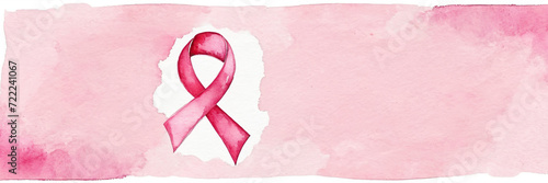 watercolor drawing. International symbol of Breast Cancer Awareness Month in October with pink ribbon copy space.