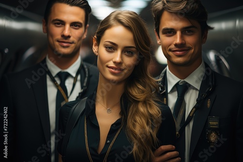 A stylish group of formally dressed individuals, exuding confidence and joy, stand together posing for a photo in their elegant suits, blazers, ties, and fashionable accessories