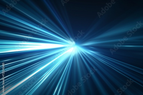Vector Abstract, science, futuristic, energy technology concept. Digital image of light rays, stripes lines with blue light, speed and motion blur over dark blue background