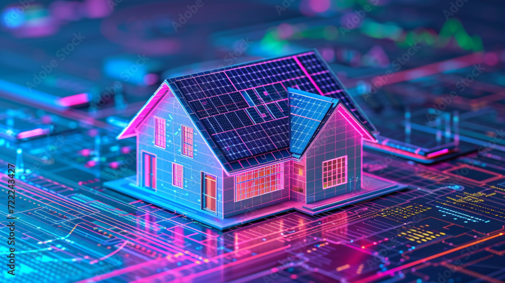 Futuristic smart home with solar panels rooftop system for renewable energy concepts. Futuristic smart home with solar panels rooftop system for renewable energy concepts.