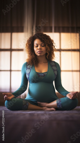 Free Download A pregnant mother meditates peacefully on a yoga mat. story size. Generative AI - GFXLoad