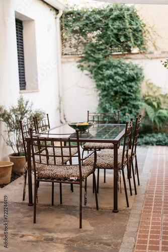 table and chairs in the garden