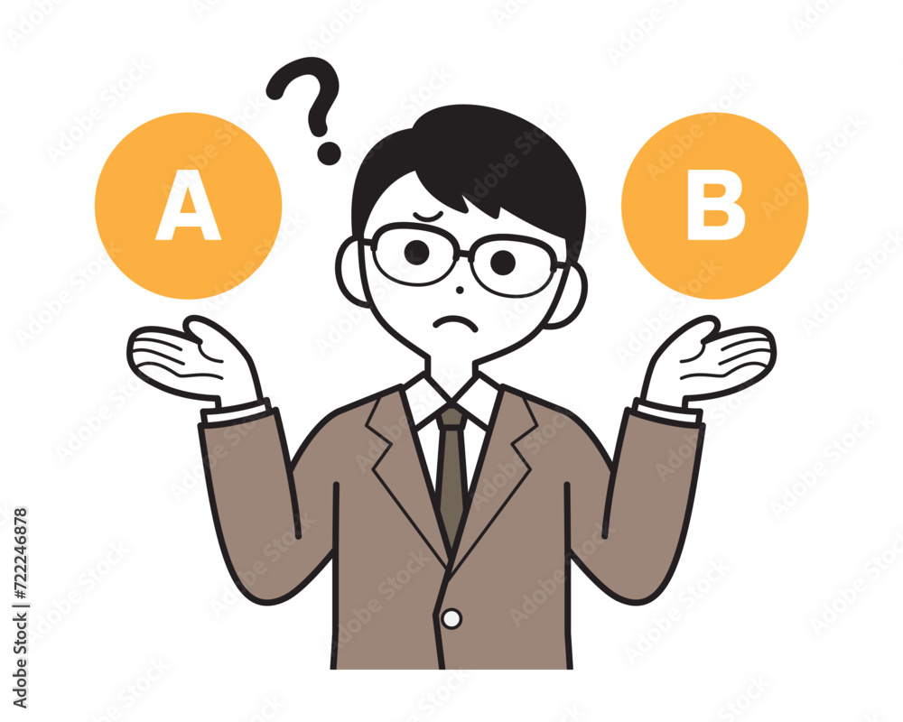 AとBを比較して迷っているスーツ姿の男性 AとBを比較して迷っているスーツ姿の男性