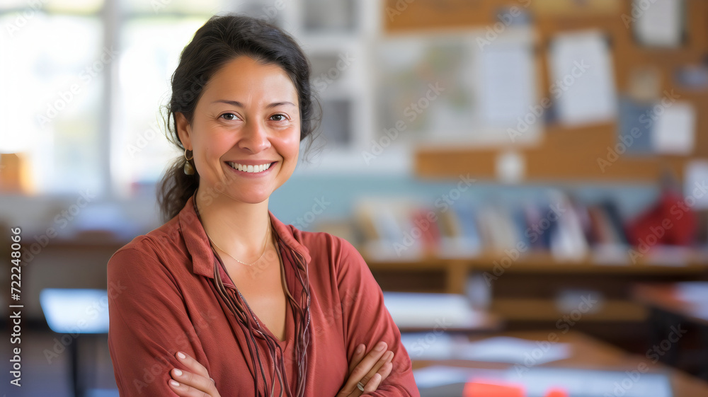 Smiling teacher standing in the classroom Smiling teacher standing in the classroom