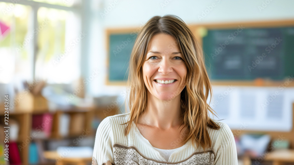 Smiling teacher standing in the classroom Smiling teacher standing in the classroom