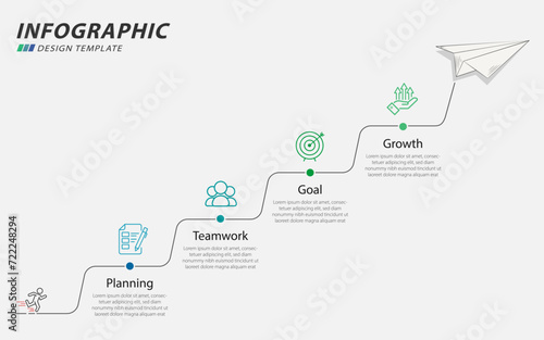 Timeline infographic template. 4 Step timeline journey, calendar Flat simple infographics design template. presentation graph. Business concept with 4 options, vector illustration. photo