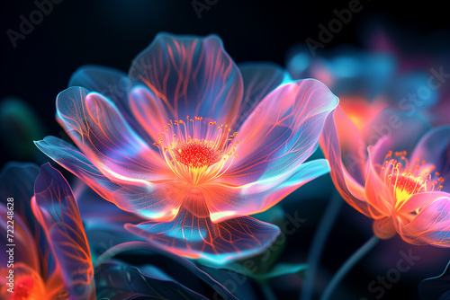 Neon fantastic flowers on a black background