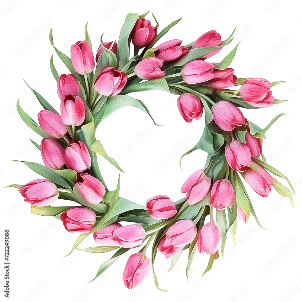 pink Tulips painted wreath isolated on transparent background with space for text pink Tulips painted wreath isolated on transparent background with space for text