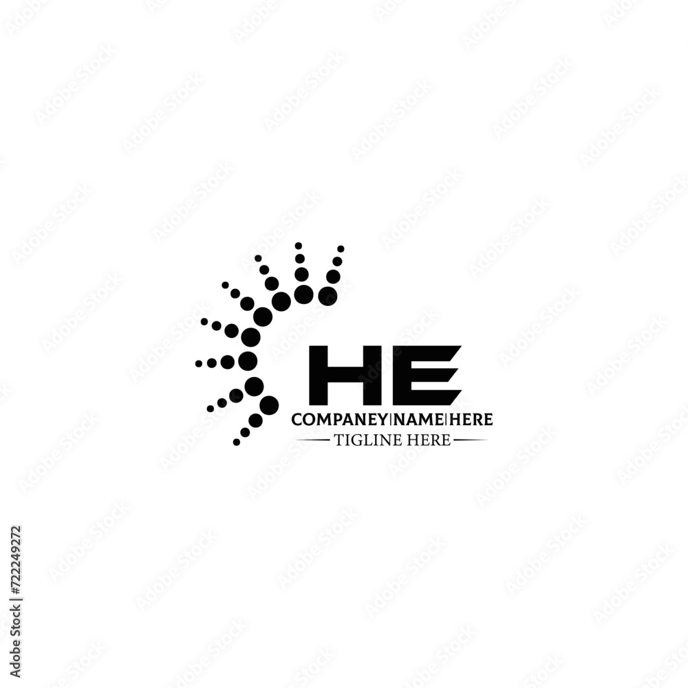 Fototapeta premium HE logo. H E design. White HE letter. HE, H E letter logo SET design. Initial letter HE linked circle uppercase monogram logo. H E letter logo SET vector design. HE letter logo design five