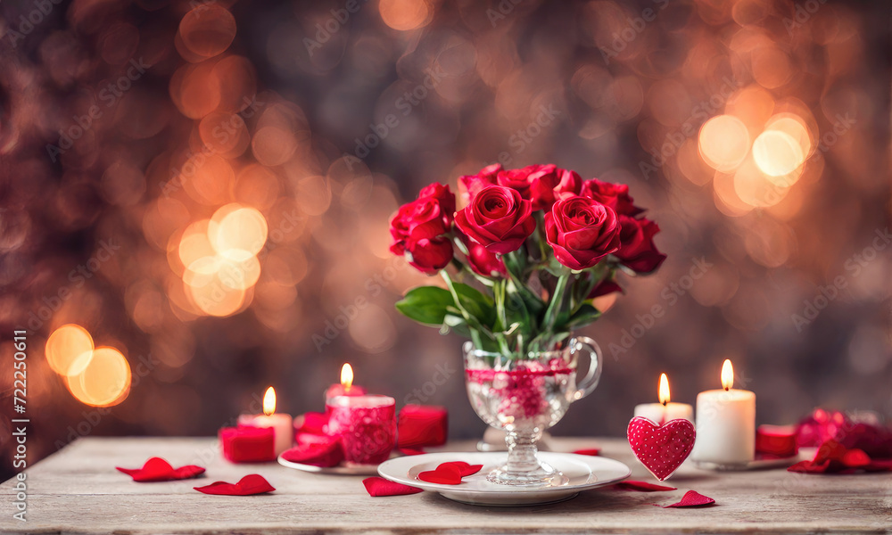 Valentines day table and blurred background. Valentines day table and blurred background.