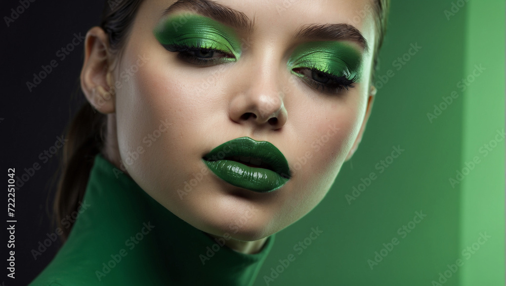close up female model wearing green lipstick close up female model wearing green lipstick