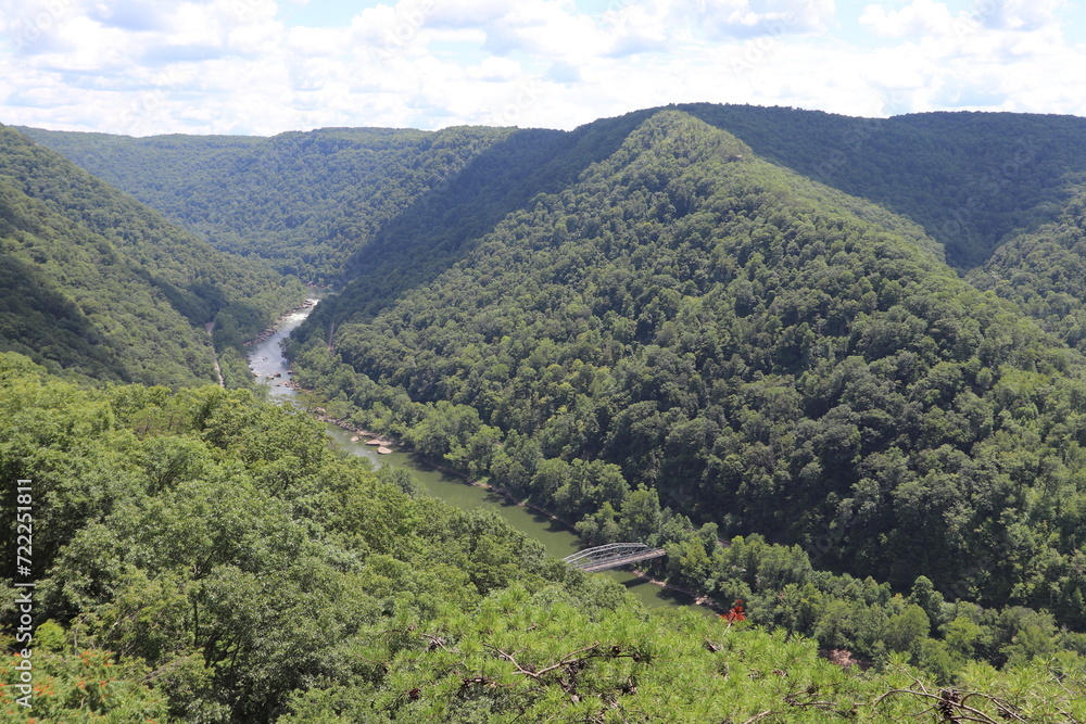 Obraz premium Landscape in the mountains near the New River Gorge National Park and Preserve bridge. Victor, West Virginia.
