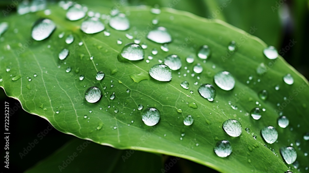 A macro shot of dewdrops on leaves, highlighting the delicate beauty of morning in the garden. A macro shot of dewdrops on leaves, highlighting the delicate beauty of morning in the garden.