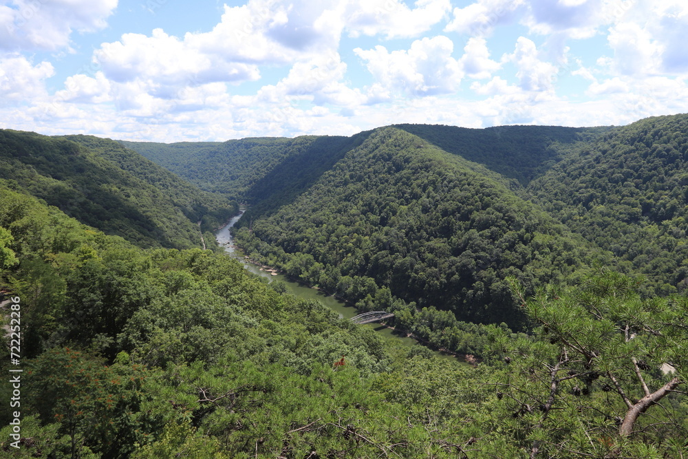 Landscape in the mountains near the New River Gorge National Park and Preserve bridge. Victor, West Virginia.