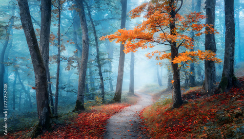 Misty weather ,autumn in the woods