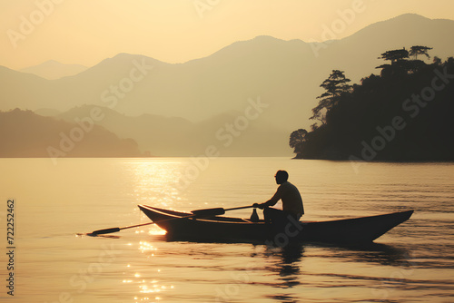 Fisherman Standing on boat ...