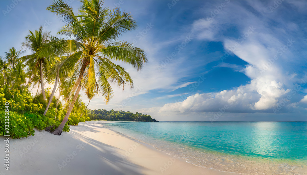 Palm trees and beach, scenic natural beauty.