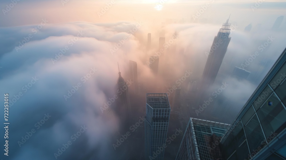 Fototapeta premium Skyscrapers Emerging from Fog
