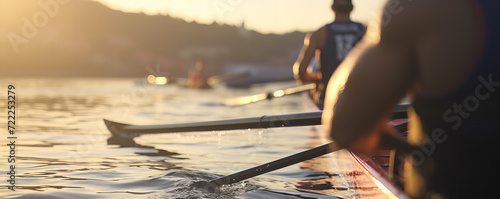 Golden Hour Rowing: Teamwork and Dedication on Tranquil Waters
