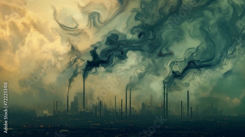 Industrial City with Smoke Swirls