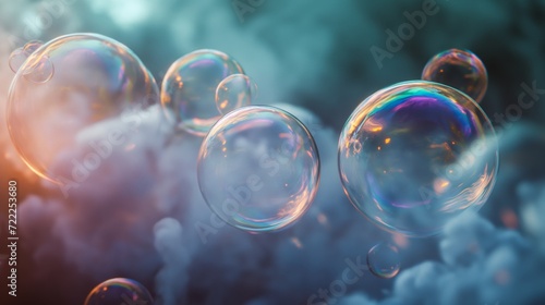 Colorful Soap Bubbles on Smoky Background