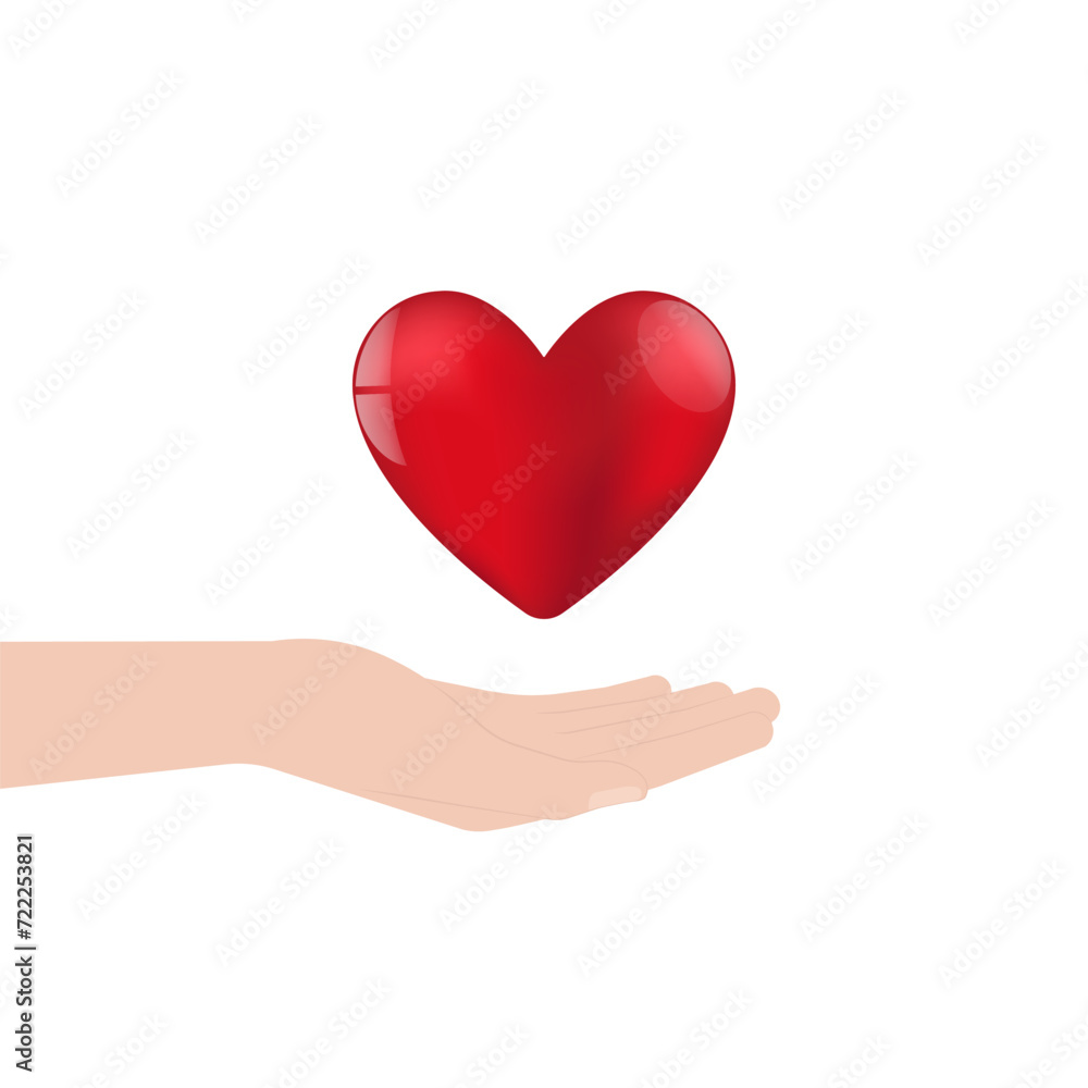 Hand Holding Red Heart on White Background. Concept of Valentine's Day and Mother's Day Concept. Vector Illustration. Hand Holding Red Heart on White Background. Concept of Valentine's Day and Mother's Day Concept. Vector Illustration.