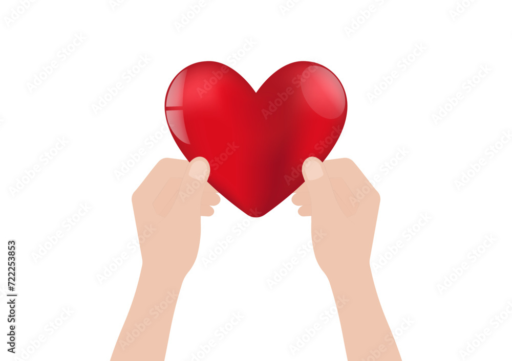 Hand Holding Red Heart on White Background. Concept of Valentine's Day and Mother's Day Concept. Vector Illustration. Hand Holding Red Heart on White Background. Concept of Valentine's Day and Mother's Day Concept. Vector Illustration.