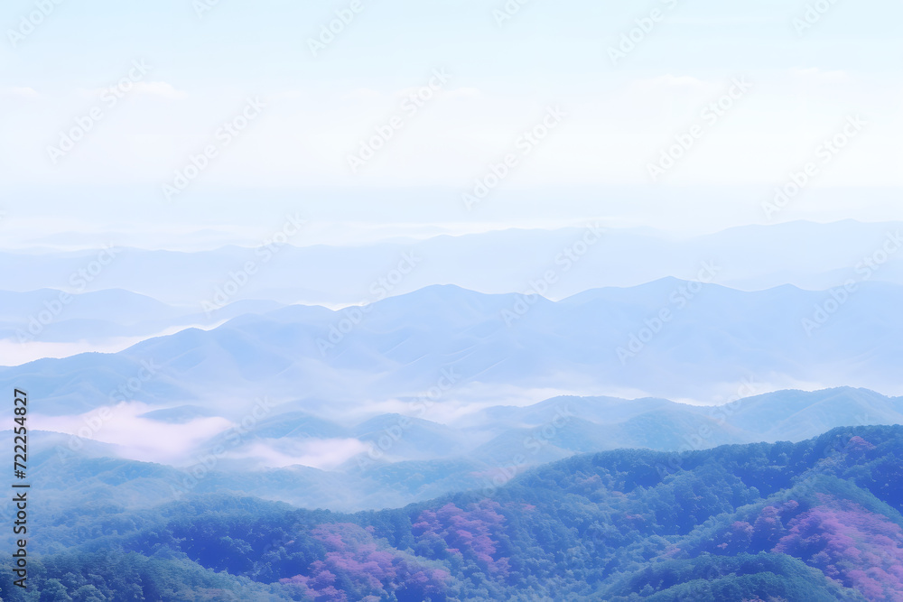 Fototapeta premium Mountain rock, sunset and snow fog