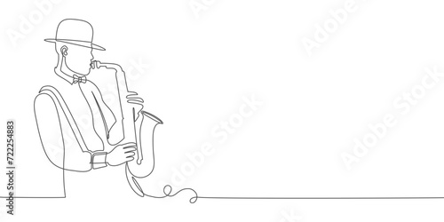 Jazzman playing saxophone one line art vector illustration
