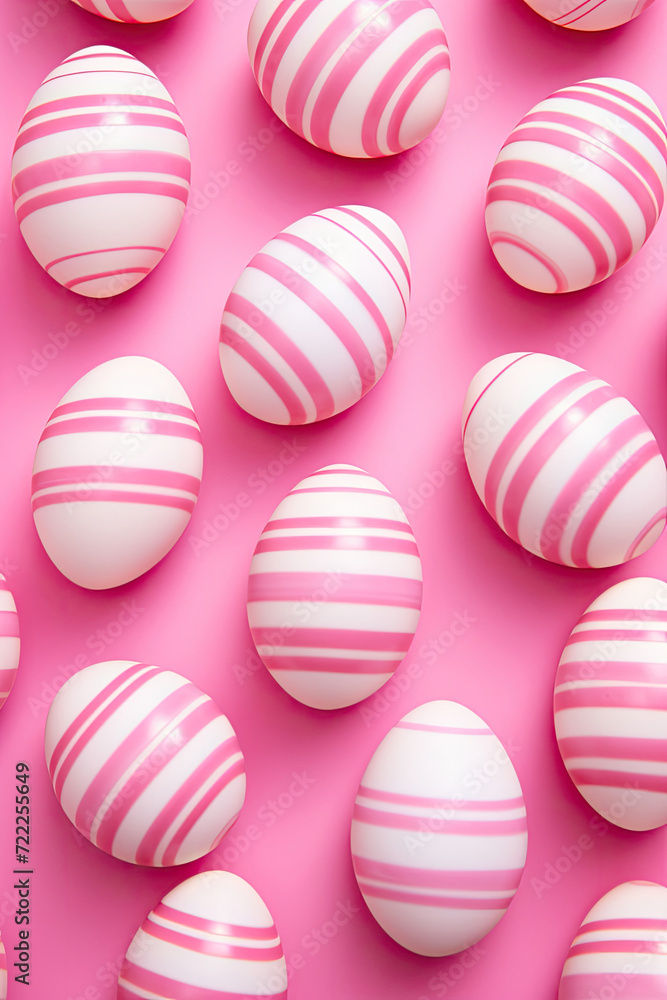 Pink and White Striped Easter Eggs on Pink Background Pink and White Striped Easter Eggs on Pink Background