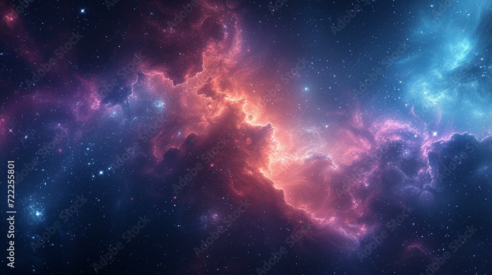 Cosmic galaxy illustration with celestial elements, offering a dreamy and imaginative background for a designer's portfolio with ample space for text and visuals. ,[banner backgrou