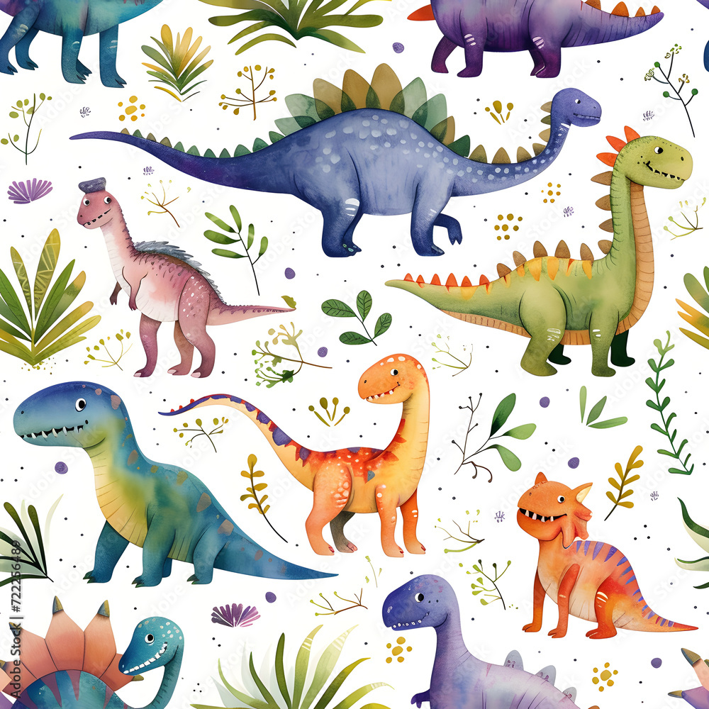 Cute dinosaur seamless pattern background.