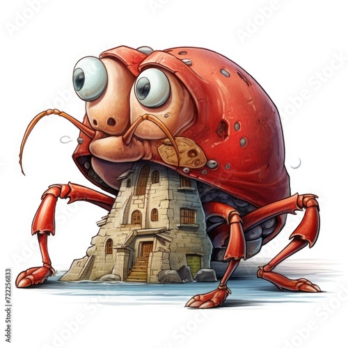 Skilled hermit crab becomes a famous architect in cartoon style isolated on a white background