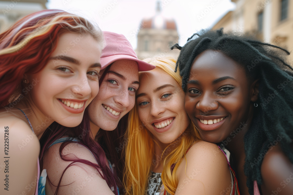 Obraz premium Group of Young Women Standing Together on International Womens Day