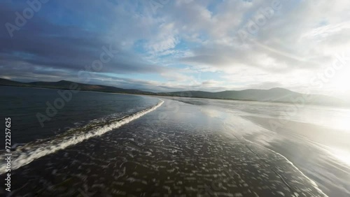 Drone flight over a wild beach in Kerry county Ireland photo