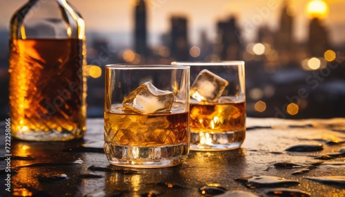 glass of Whisky on a city
