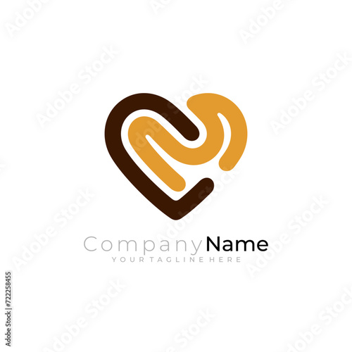 CM logo with love icon, heart logo with line design , medical