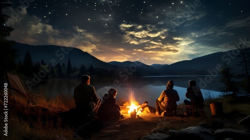 Adventurous family camping trip, capturing the magic of a starry night around a crackling campfire in the great outdoors © CREATER CENTER
