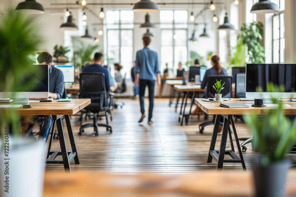 People Working in a Co-Working Space. Sitting on Computer Desks in Modern Office. Work Space Concept. People Working in a Co-Working Space. Sitting on Computer Desks in Modern Office. Work Space Concept.