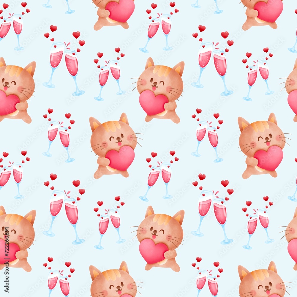 Couple cat valentine seamless pattern
