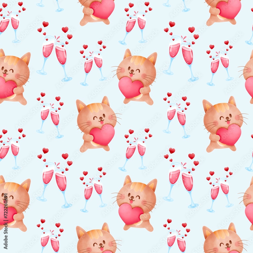 Obraz premium Couple cat valentine seamless pattern