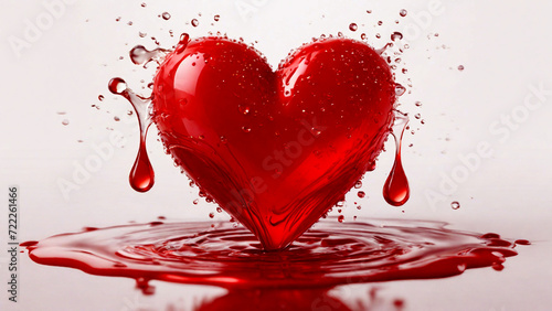 Red Heart Shaped with bubbles drops splashes Valentine