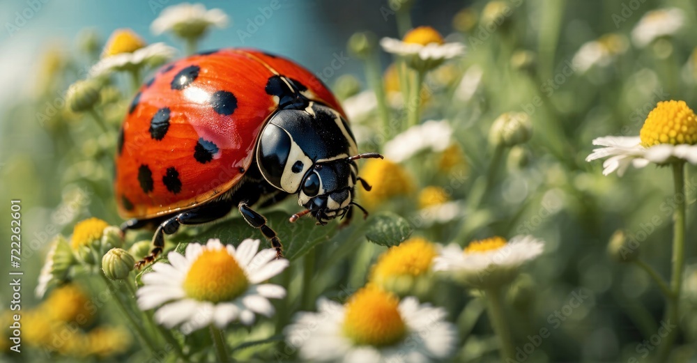 Chamomile encounter Ladybug on a spring day Chamomile encounter Ladybug on a spring day