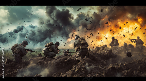 Obraz na płótnie Army Soldiers in Battle, Generative AI w salonie