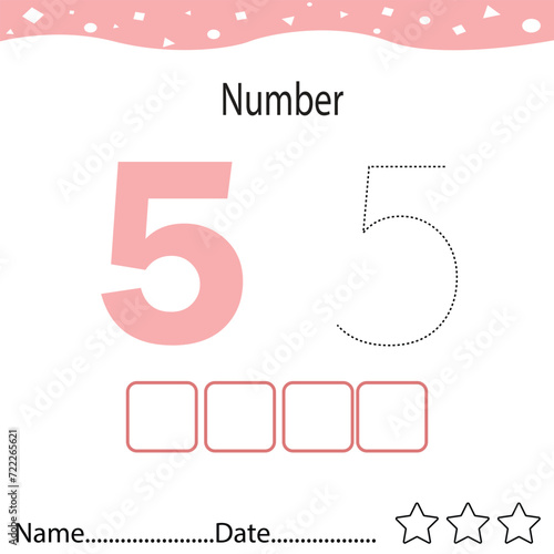 Tracing worksheet number 5 and write the words. Worksheet that is suitable for learning to write number  5