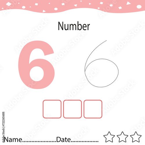 Tracing worksheet number 6 and write the words. Worksheet that is suitable for learning to write number  6