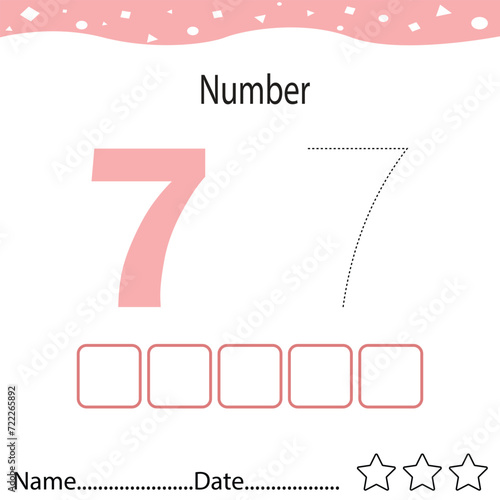 Tracing worksheet number 7 and write the words. Worksheet that is suitable for learning to write number  7