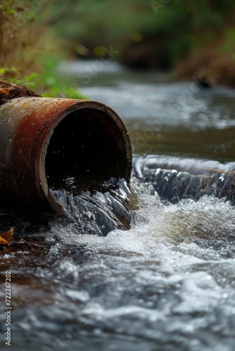 Wastewater pollution, industrial pipe, sewage, dirty water leakage into the river