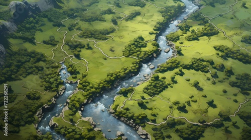 Aerial view of a winding river surrounded by lush greenery and meadows © CREATER CENTER