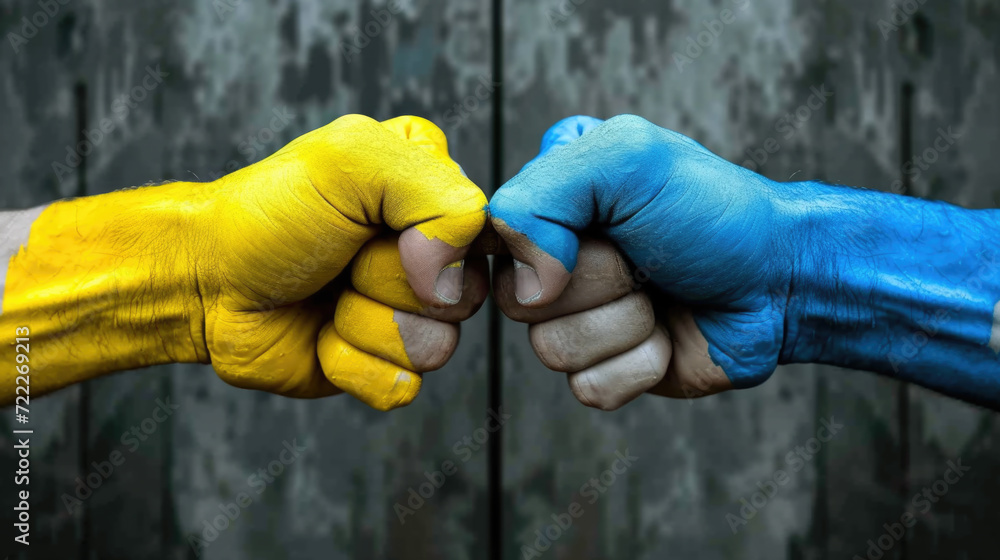 Fists Bumping in Ukraine's Yellow and Blue, Generative AI